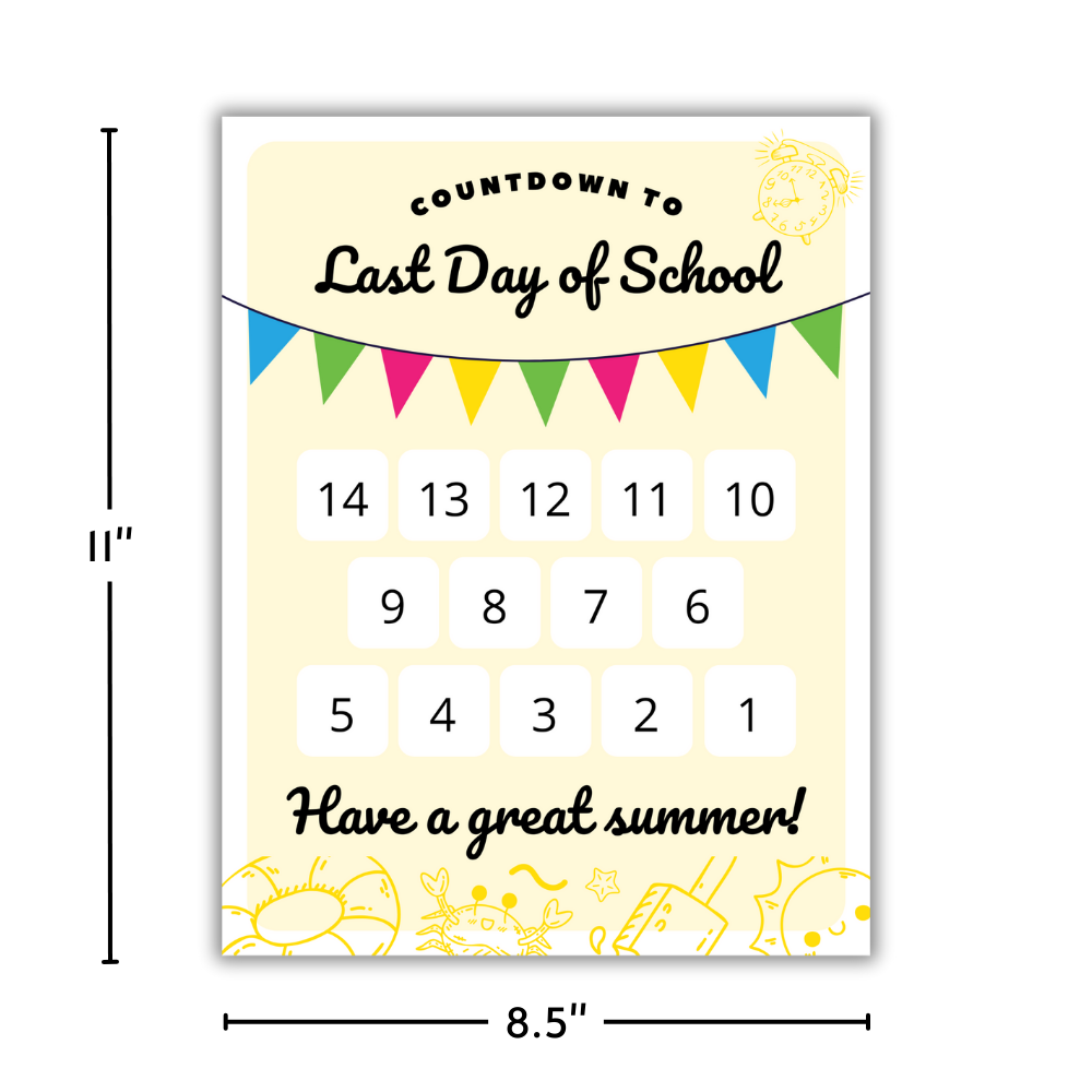 Last Day of School Countdown Calendar Sign, 8.5" x 11"