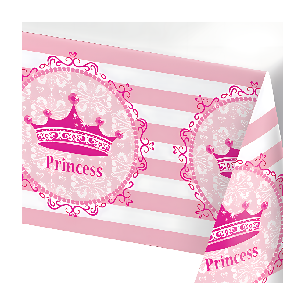 Pink tiara plastic tablecloth for fairy tale parties