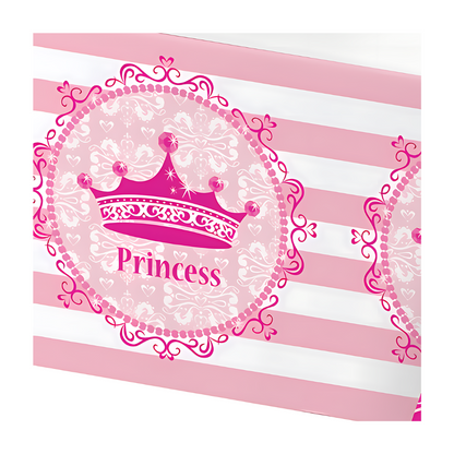Princess party decorations, Royal Princess Tiara Plastic Tablecover in Light & Dark Pink Striped Design