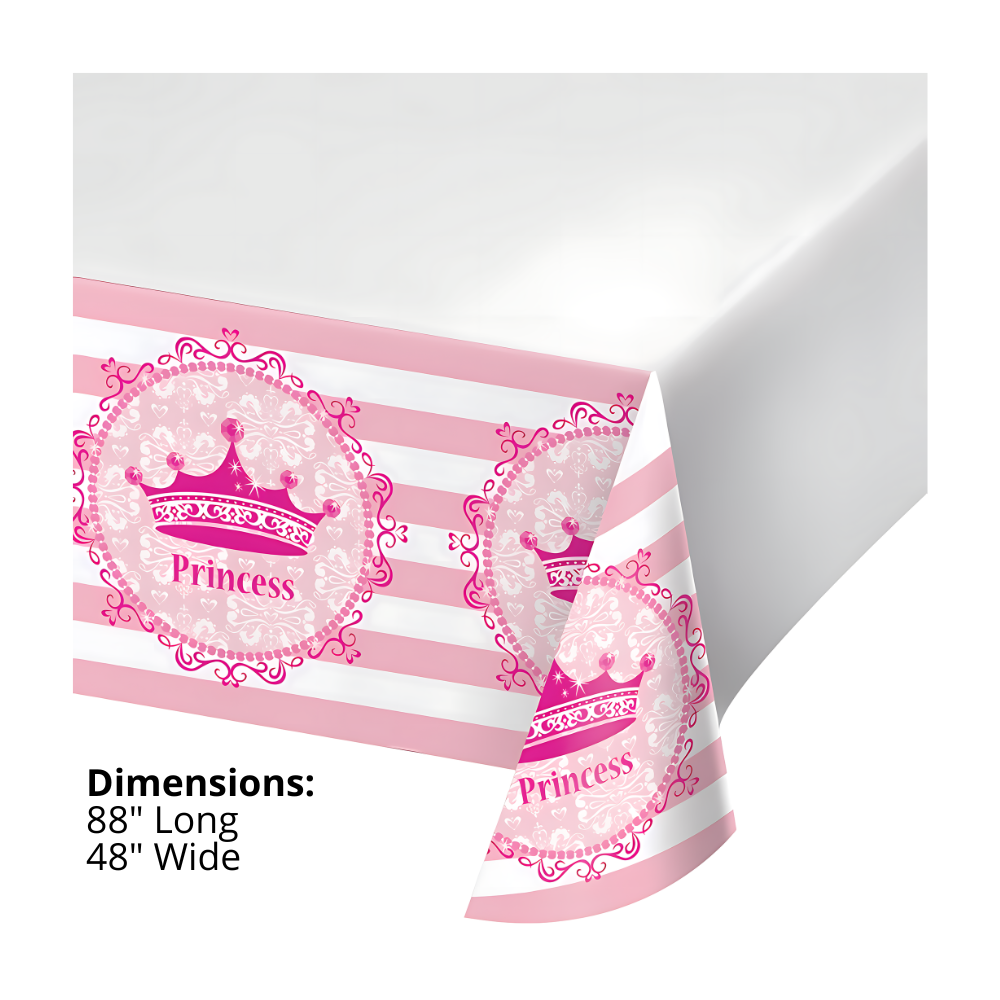 88" x 48" pink tiara tablecloth for kids' celebrations
