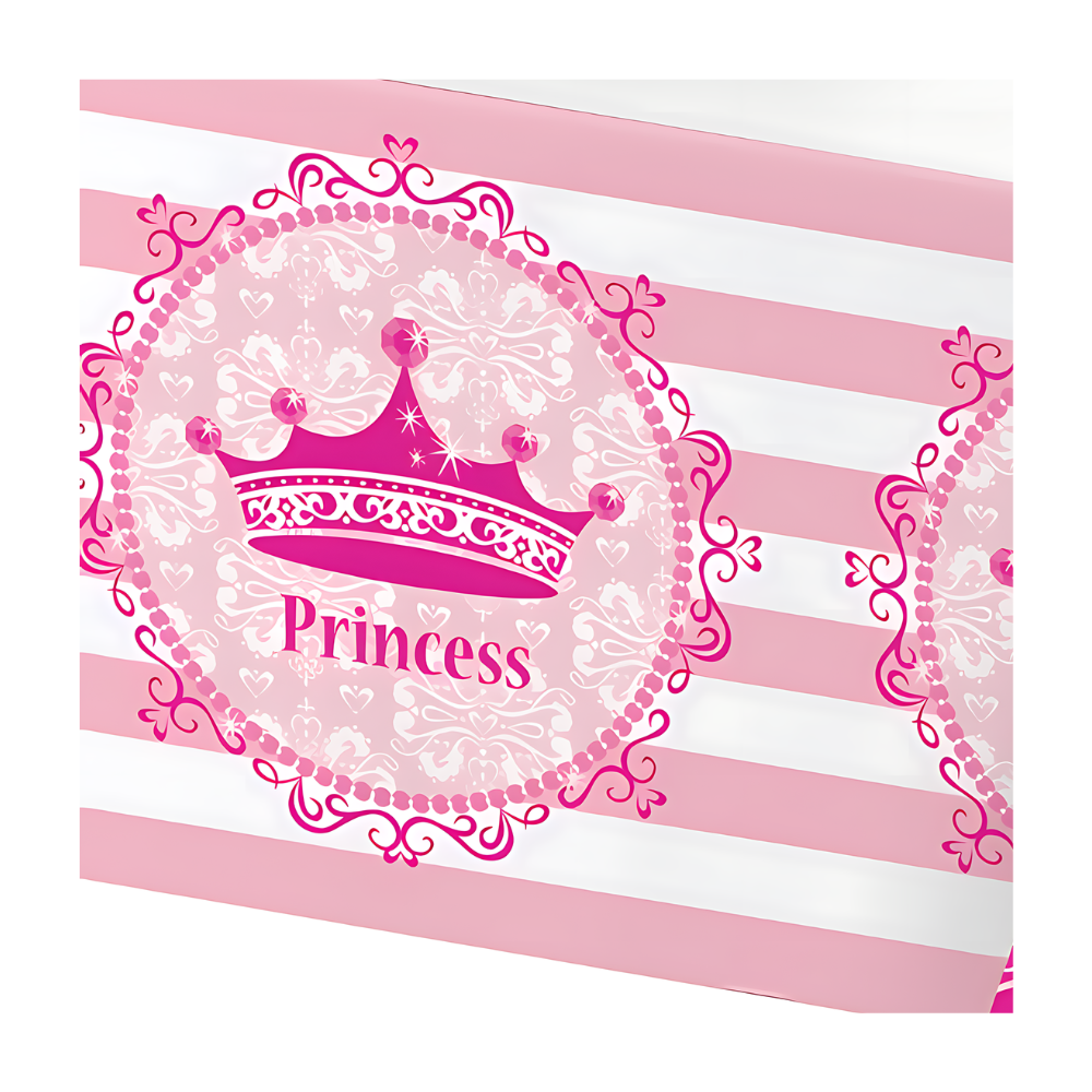 Plastic table cover with pink tiaras for birthday parties