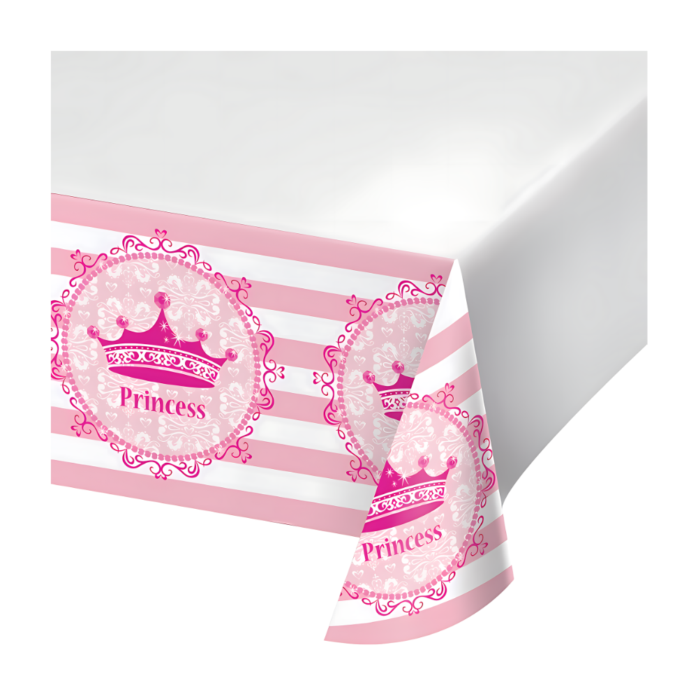 Light pink and white striped tablecloth with tiara design