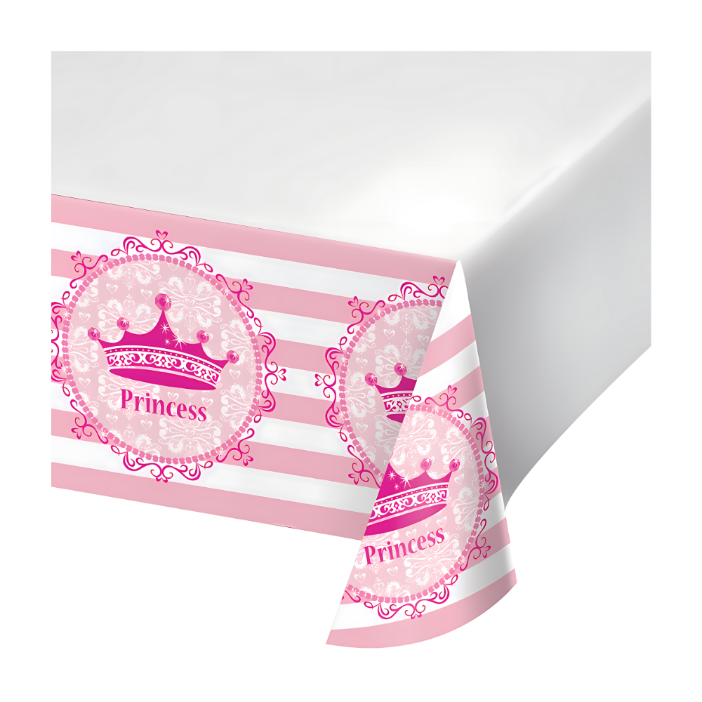 Princess party decorations, Royal Princess Tiara Plastic Tablecover in Light & Dark Pink Striped Design