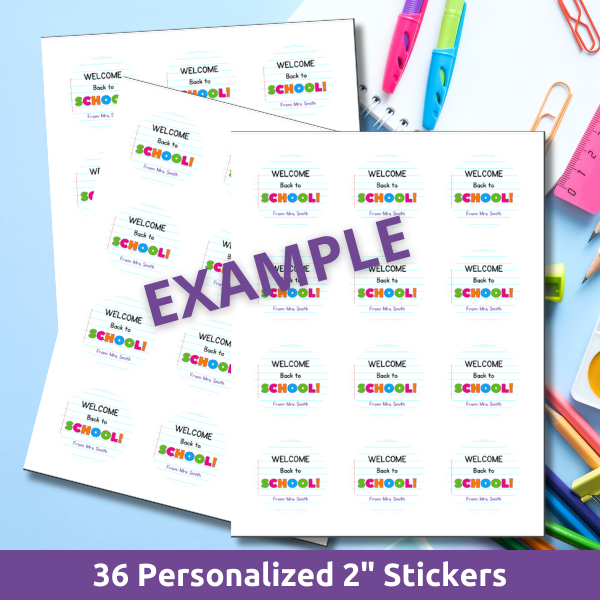 personalized teacher, welcome back to school 2" round sticker set of 36 stickers