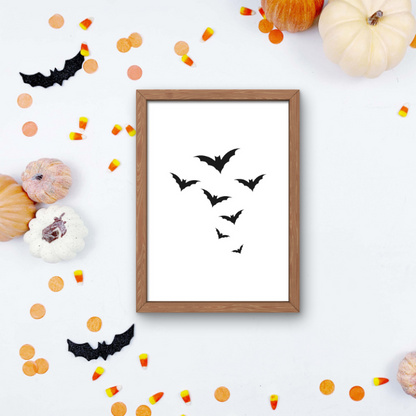 halloween 8.5" x 11" black and white home decor art set print, set of 4 with bats
