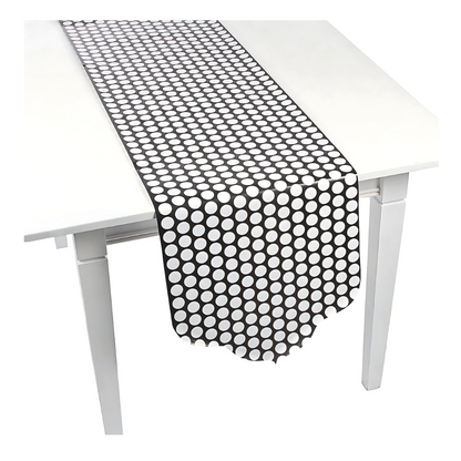 reversible paper tablerunner, black and white polka dot side