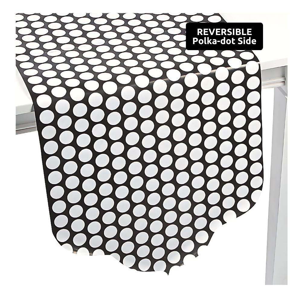 reversible paper tablerunner, black and white polka dot side