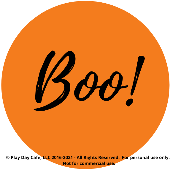 boo, orange and black halloween sticker, 2" circle