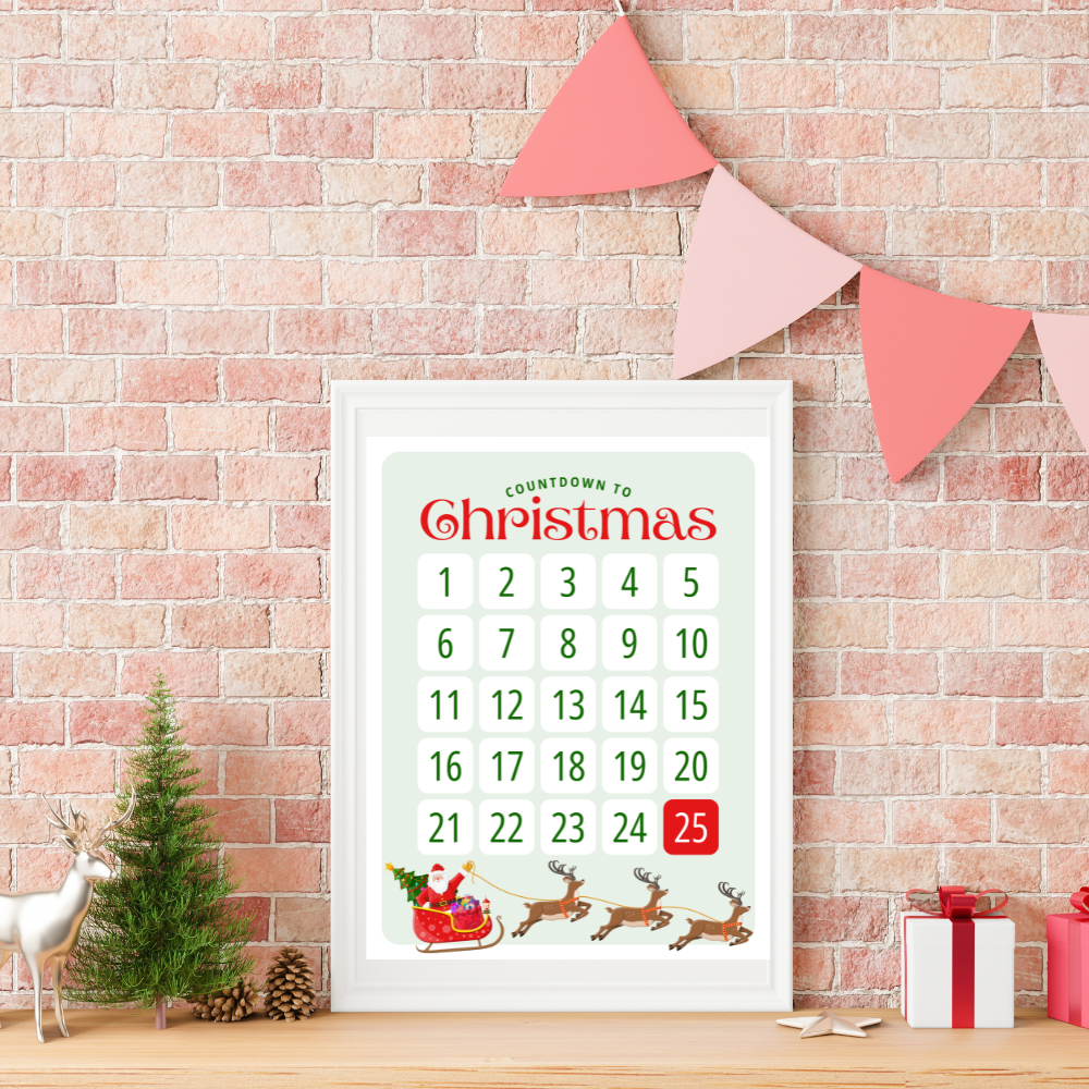 Christmas Countdown Calendar Poster, 8.5" x 11"