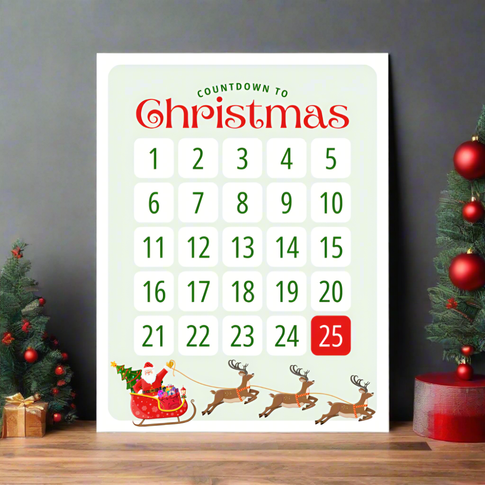 christmas countdown calendar poster to countdown to December 25th, 8.5" x 11" cardstock poster