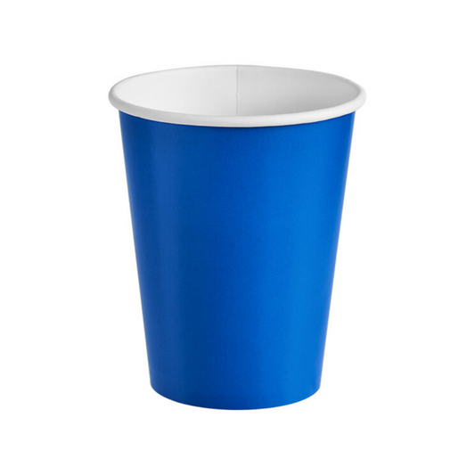 cobalt blue, 9 oz paper party cup for hot and cold drinks