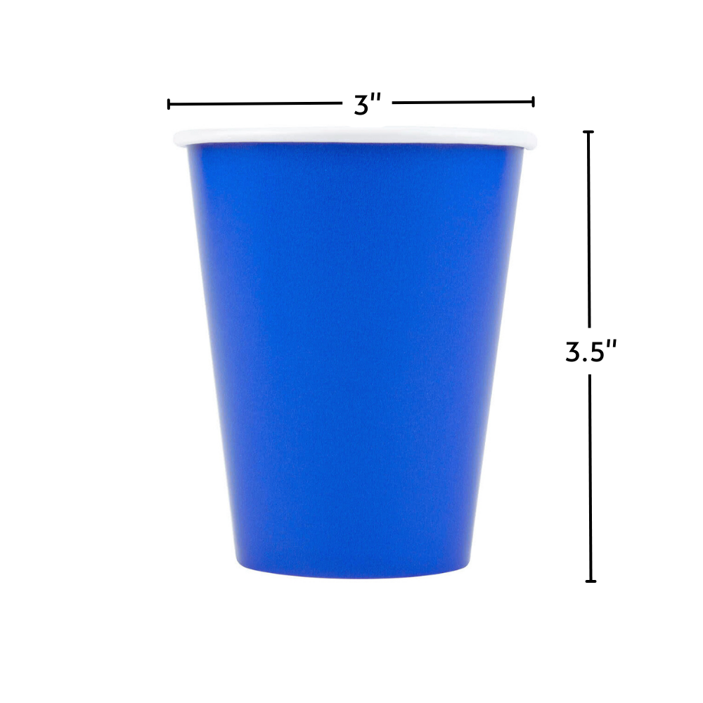 cobalt blue, 9 oz paper party cup for hot and cold drinks size