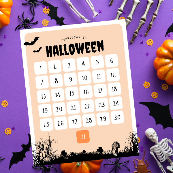 countdown to halloween calendar poster with halloween background