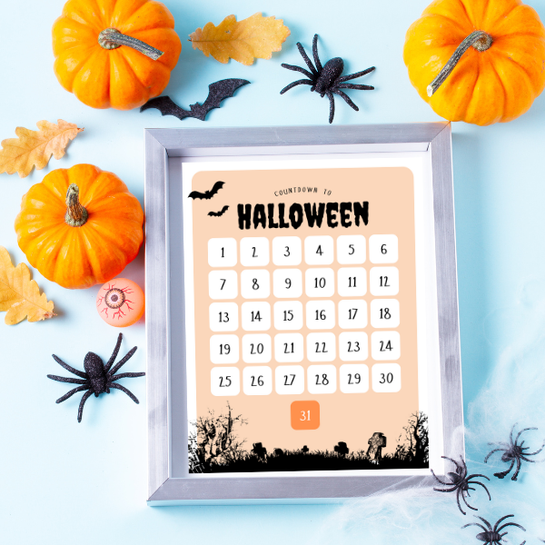 countdown to halloween poster in a frame with halloween background