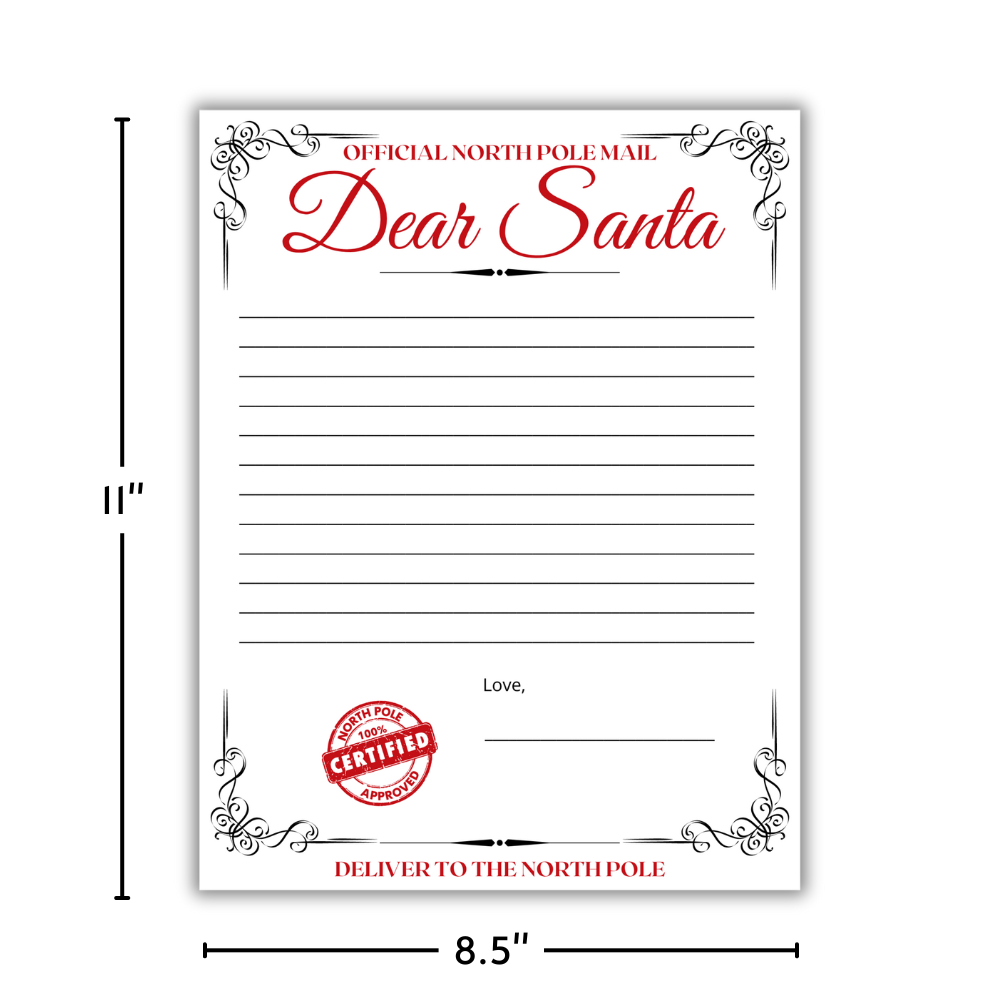 red Dear Santa Letter Templates for kids, write-your-own options, 8.5" x 11" matte cardstock, perfect for creating magical Christmas memories, sending wish lists to Santa, and holiday traditions, north pole mail