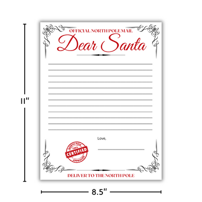 red Dear Santa Letter Templates for kids, write-your-own options, 8.5" x 11" matte cardstock, perfect for creating magical Christmas memories, sending wish lists to Santa, and holiday traditions, north pole mail