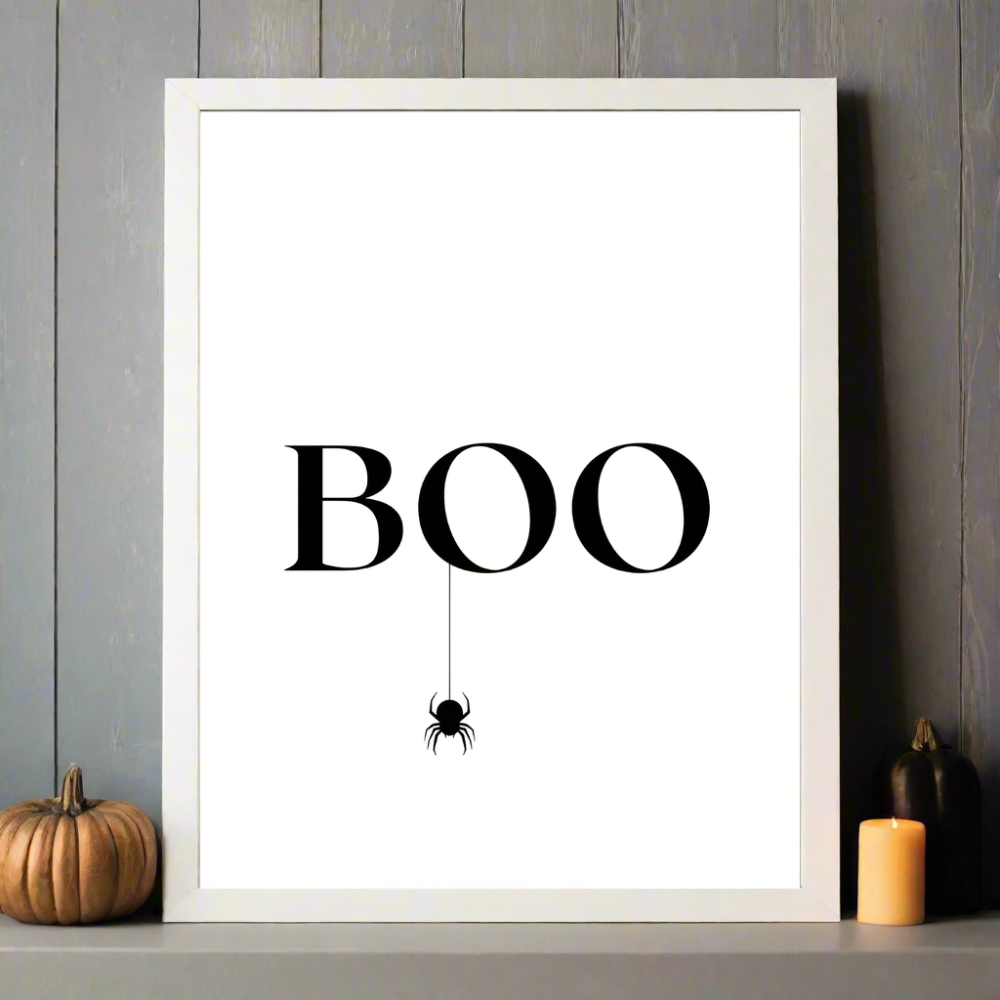 modern, black and white halloween wall decor, "boo" art print in 8x10 or 8.5x11 size