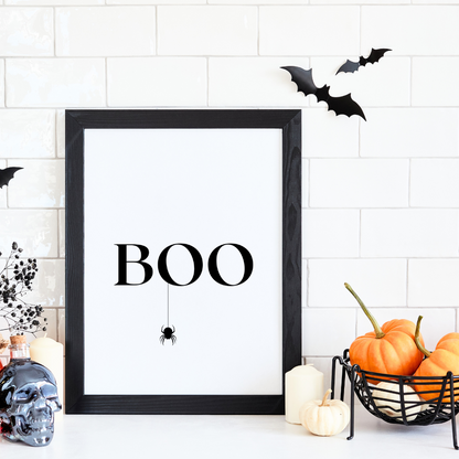 halloween 8.5" x 11" black and white home decor art set print, set of 4 with boo