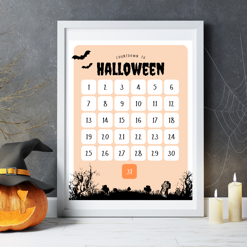 halloween countdown calendar, 31 day halloween countdown print