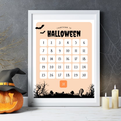 halloween countdown calendar, 31 day halloween countdown print