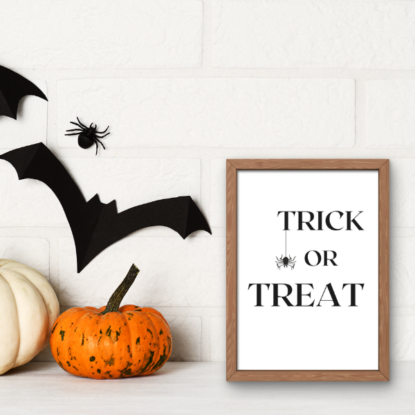 halloween 8.5" x 11" black and white home decor art set print, set of 4 with trick or treat