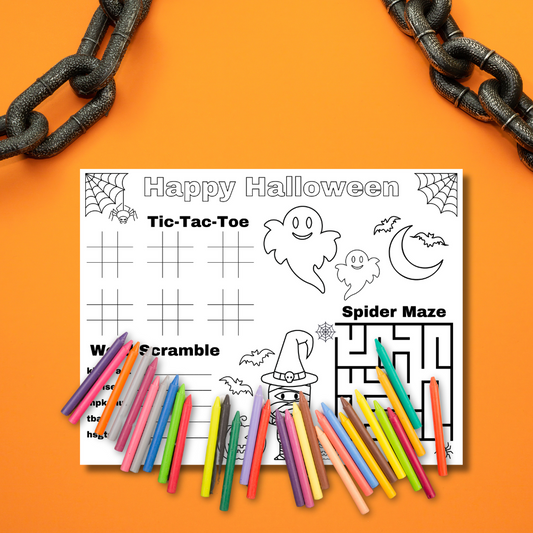 halloween activity placemat for coloring, halloween party placemat, halloween party place setting for kids