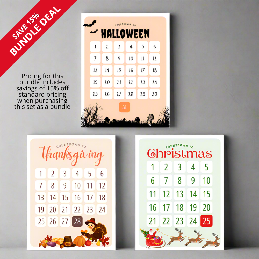 Holiday Countdown Calendar Posters, Bundle of 3