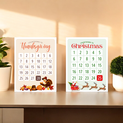 holiday countdown for kids, set of 2 posters 8.5" x 11", thanksgiving countdown, christmas countdown set