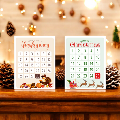 holiday countdown for kids, set of 2 posters 8.5" x 11", thanksgiving countdown, christmas countdown set