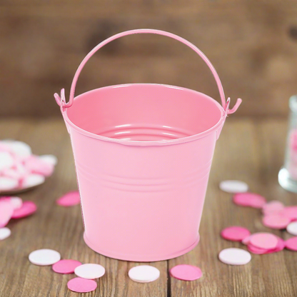 Mini Pink Metal Favor Pail - 3 inch Party Favor Bucket for Baby Showers, Princess Parties, Bridal Showers, Small Gift Containers and Table Decor