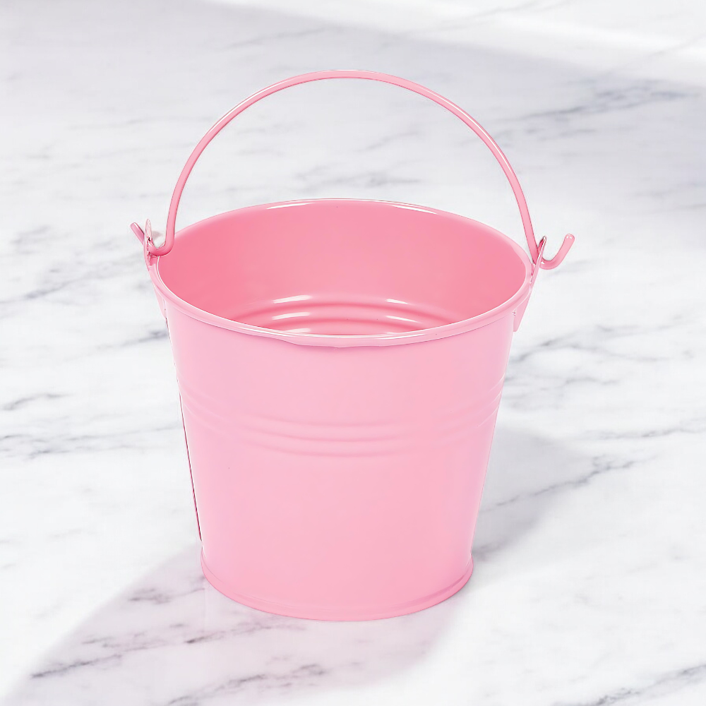 Mini Pink Metal Favor Pail - 3 inch Party Favor Bucket for Baby Showers, Princess Parties, Bridal Showers, Small Gift Containers and Table Decor