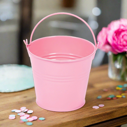 Mini Pink Metal Favor Pail - 3 inch Party Favor Bucket for Baby Showers, Princess Parties, Bridal Showers, Small Gift Containers and Table Decor