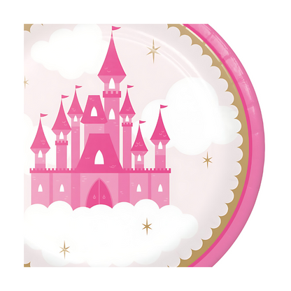 Pink and Gold Princess Castle Dinner Plate, 9 Inch