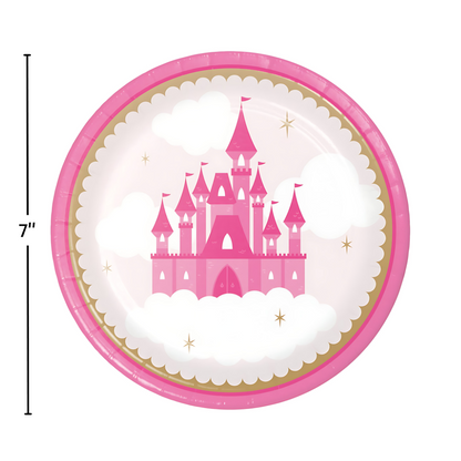 Pink and Gold Princess Castle Dessert Plate, 7 inch