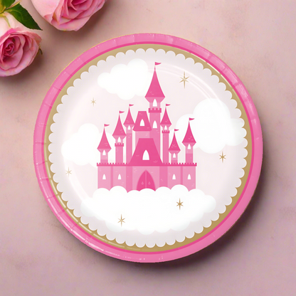 pink and gold castle princess dessert plate, 7 inch size is perfect for your princess themed party desserts
