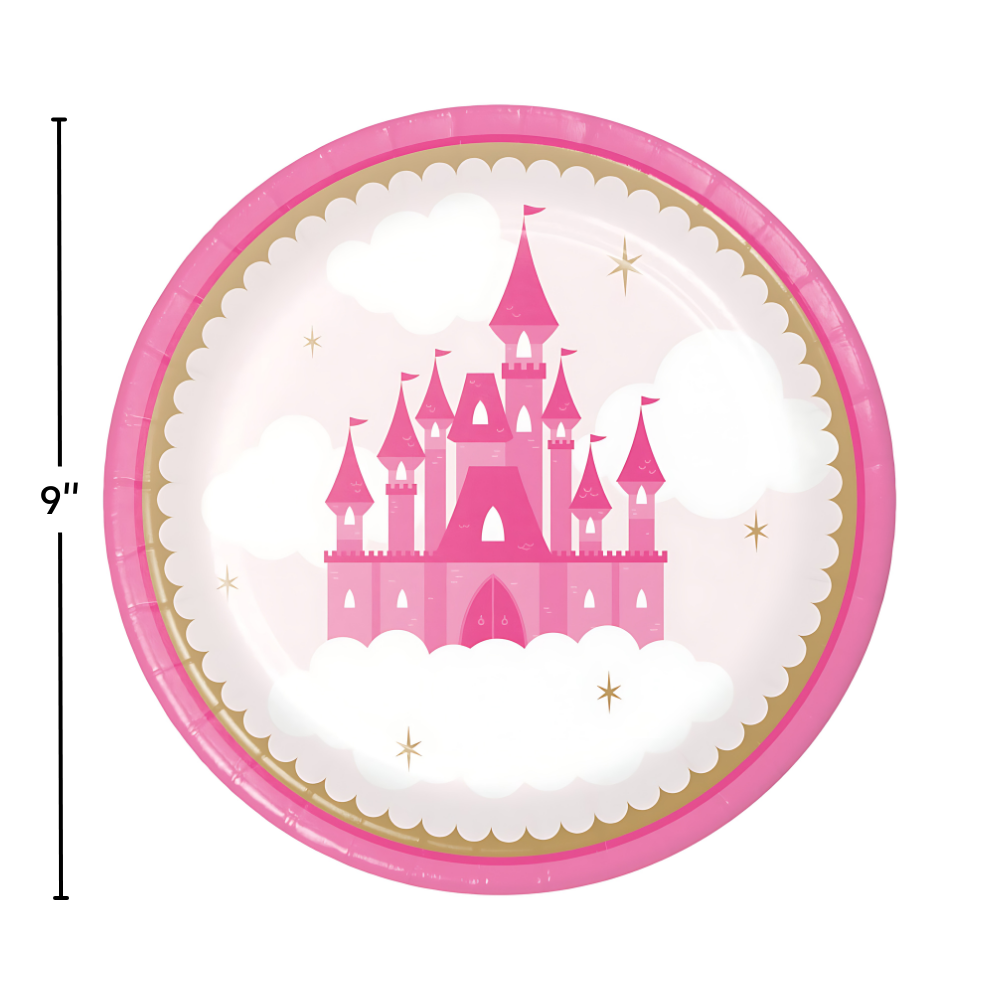 Pink and Gold Princess Castle Dinner Plate, 9 Inch