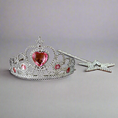 Pink princess tiara set with wand for princess birthday