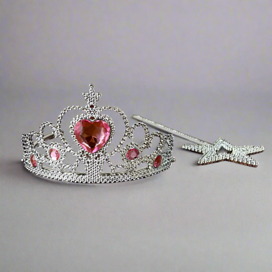 Pink princess tiara set with wand for princess birthday