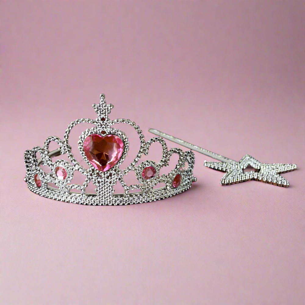 Pink princess tiara set with wand for princess birthday