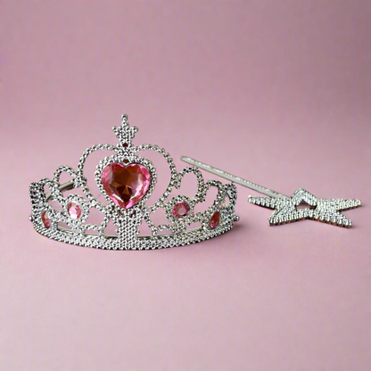 Pink princess tiara set with wand for princess birthday