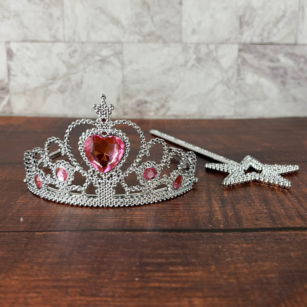 Pink princess tiara set with wand for princess birthday