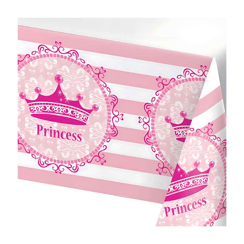 Princess party decorations, Royal Princess Tiara Plastic Tablecover in Light & Dark Pink Striped Design