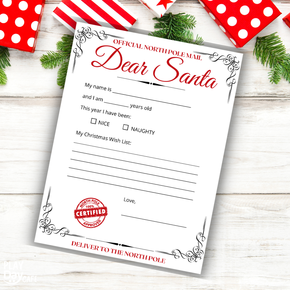 printable, official north pole mail, Dear Santa Claus letter template fill in the blanks