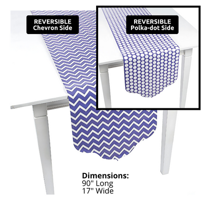 purple and white reversible paper tablerunner in chevron and polka dot patterns