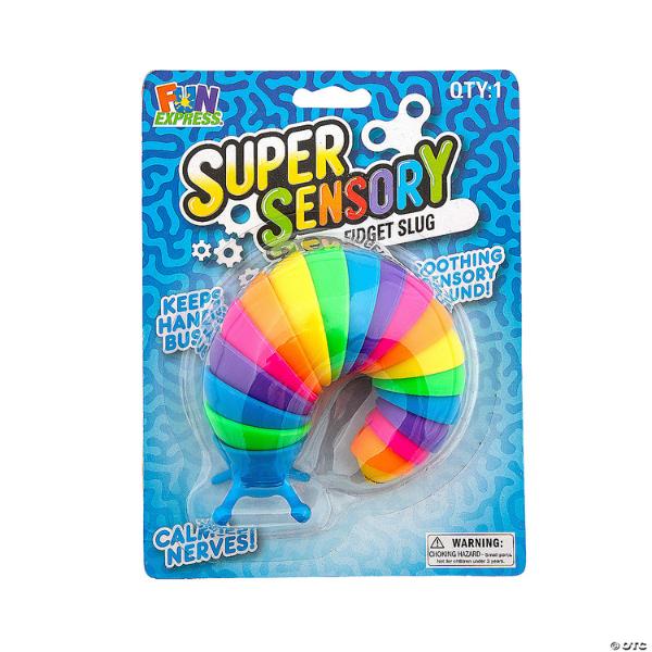 rainbow fidget slug sensory toy in package