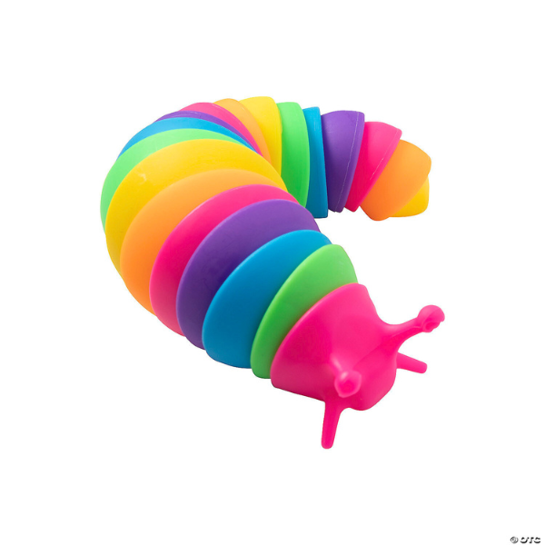 rainbow fidget slug sensory toy with pink head