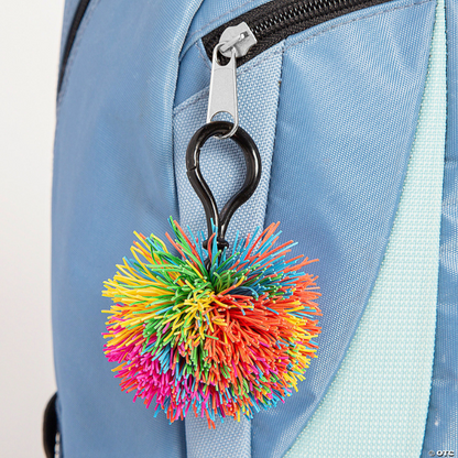 rainbow, stringy rubber ball fidget sensory toy backpack clip