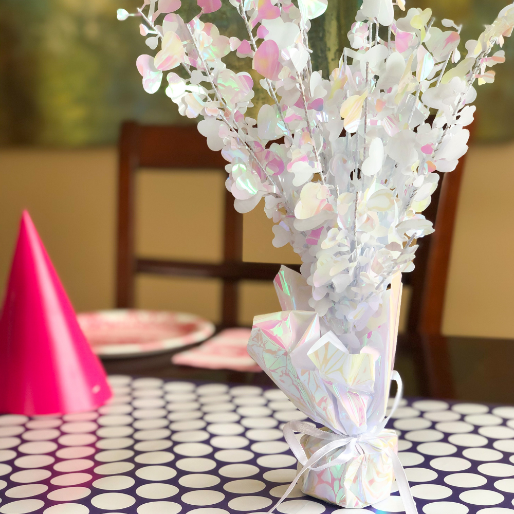 Beautiful, shimmery centerpiece for princess birthday party