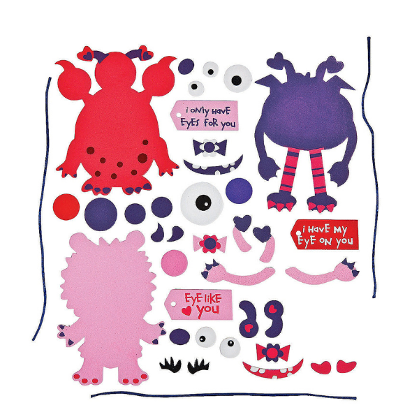 silly monster valentine's day craft kit pieces