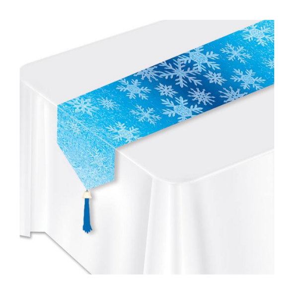 blue ombre snow princess paper tablerunner with blue tassels